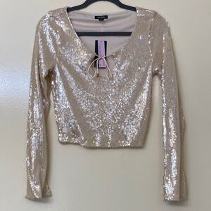 Champagne Sequin Long Sleeve Blouse